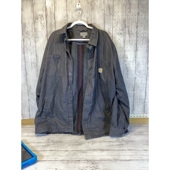 Crahartt men's Rugged Flex canvas fleece-lined shirt jacket in gray size - XL - Picture 1 of 4